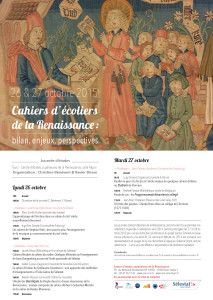 Cahiers d’écoliers de la Renaissance (CESR, 26-27 octobre 2015)