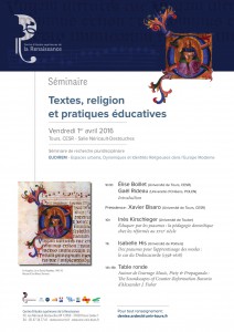 Textes, religion et pratiques éducatives (journées d’étude CESR, avril 2016)