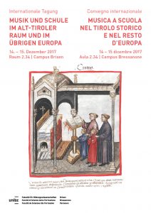 Musica a Scuola nel Tirolo storico e nel resto d’Europa (journées d’étude – Bressanone, décembre 2017)